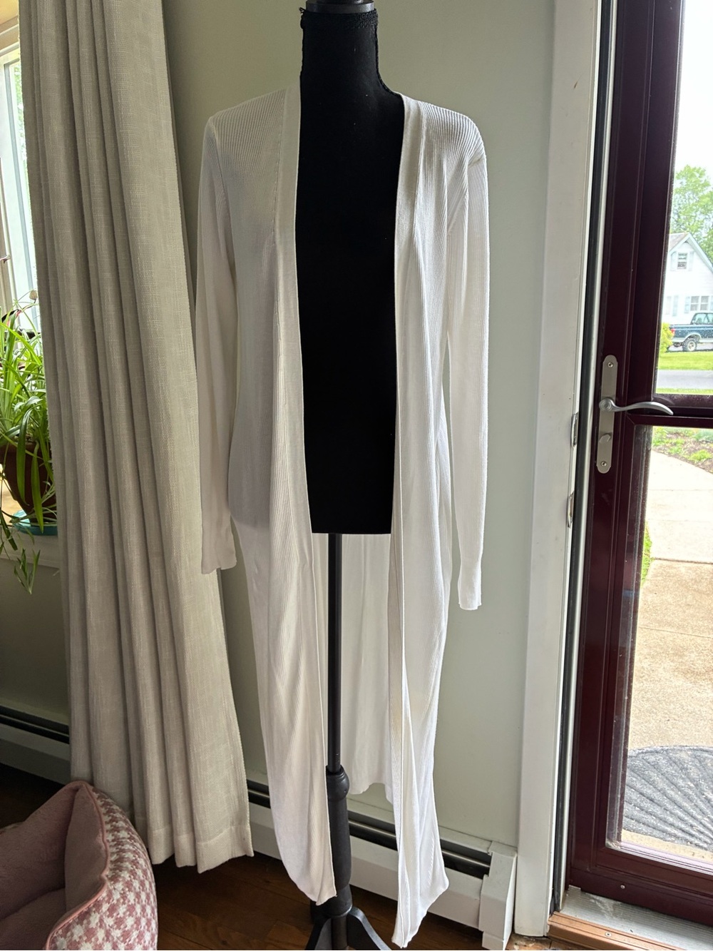 White House Black Market Long Open-Front White Cardigan